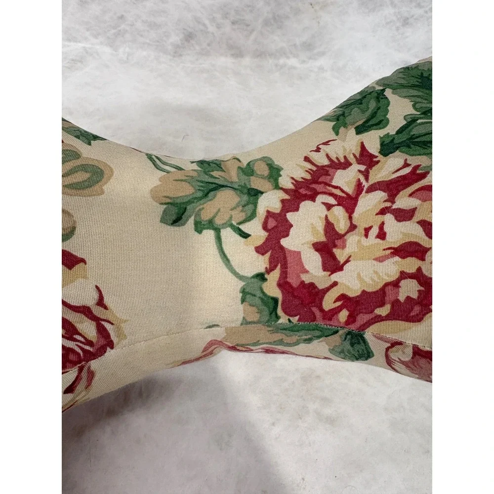 Vintage Dogbones Neckbone Pillow Floral Chintz Red Pink Peony Support Travel USA